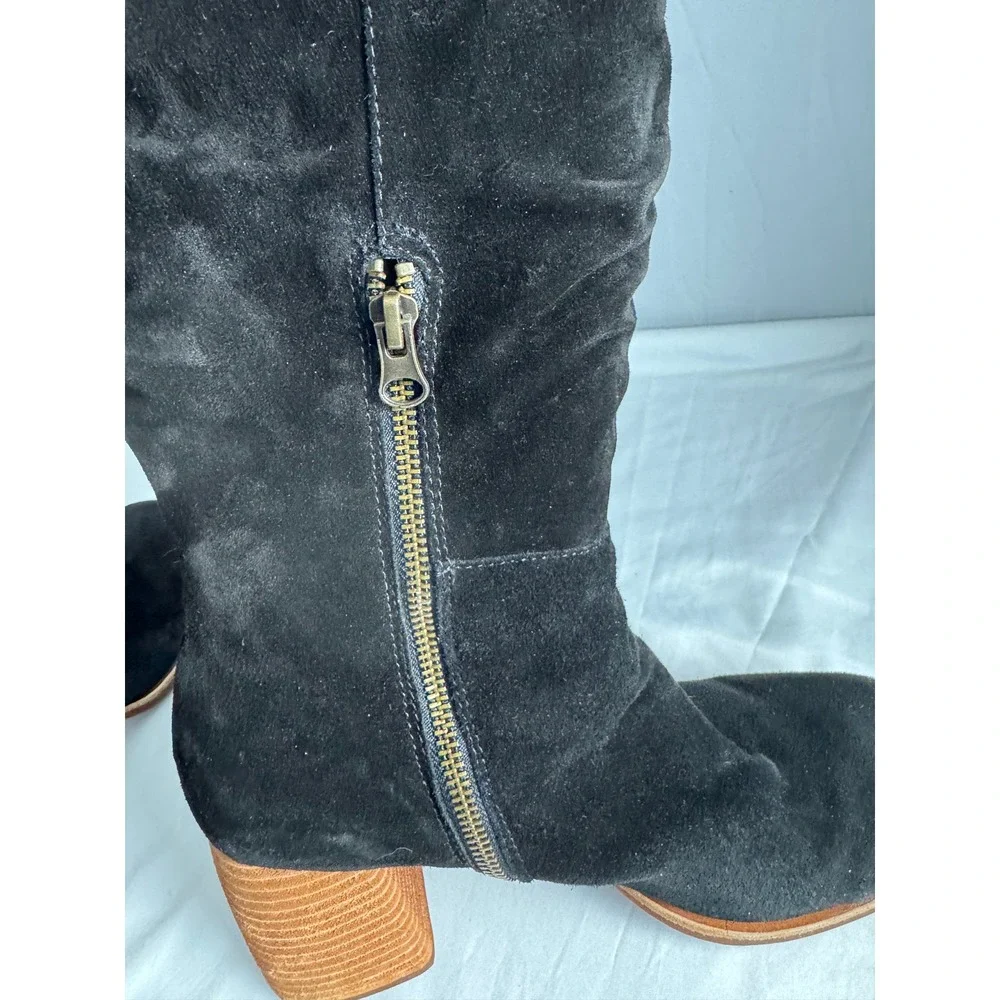 Kork-ease black Suede‎ Square Toe Slouchy Knee High Boots Size 9M